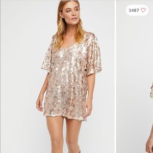 Free People Champagne Tshirt Sequin Dress